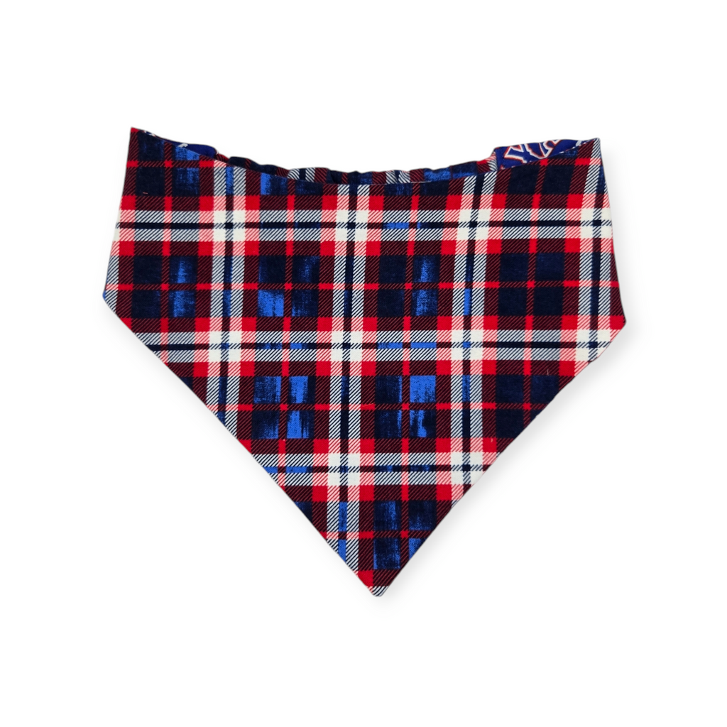 Rangers/Patriotic Plaid Slip-on Scrunchie Bandana (Large)