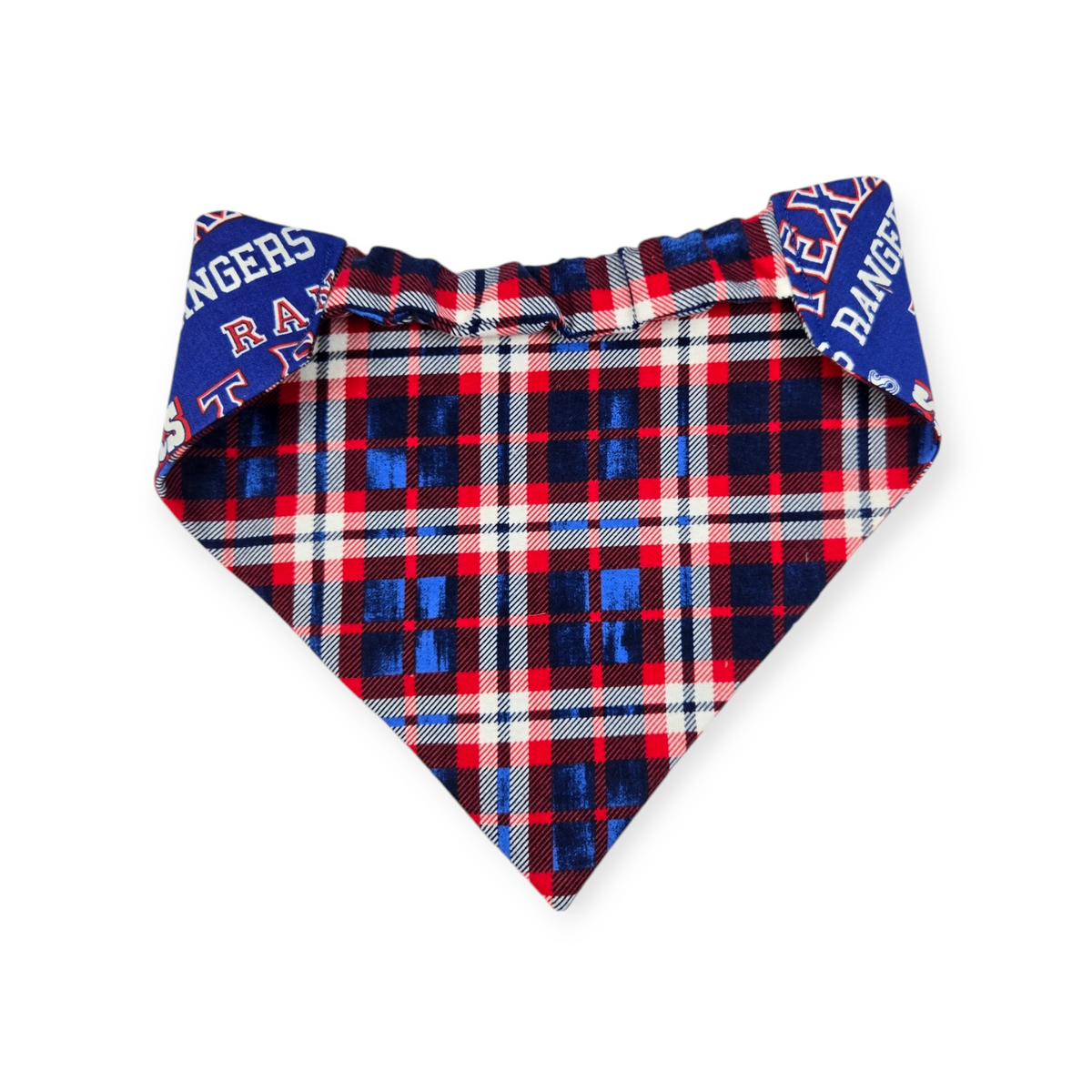 Rangers/Patriotic Plaid Slip-on Scrunchie Bandana (Large)