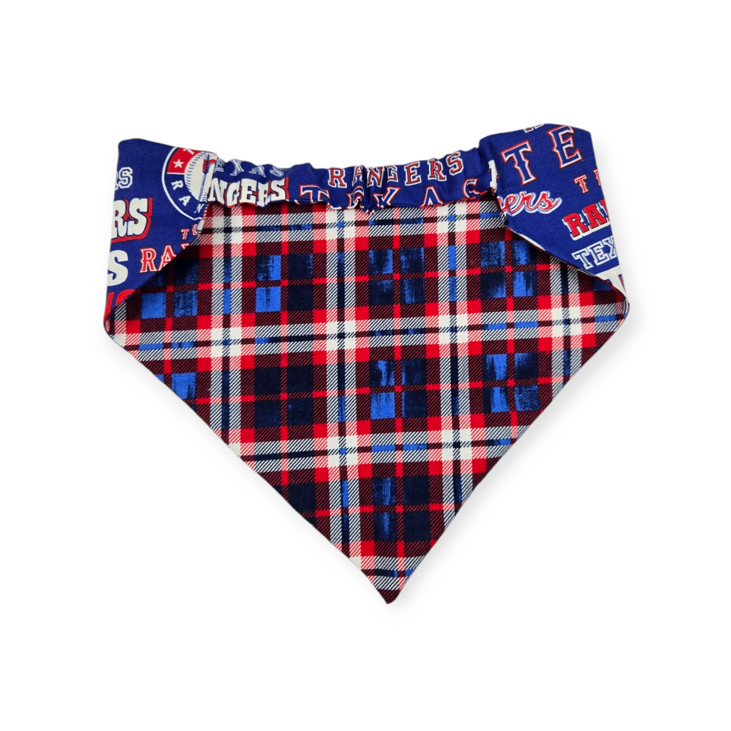 Rangers/Patriotic Plaid Slip-on Scrunchie Bandana (Large/X-Large)