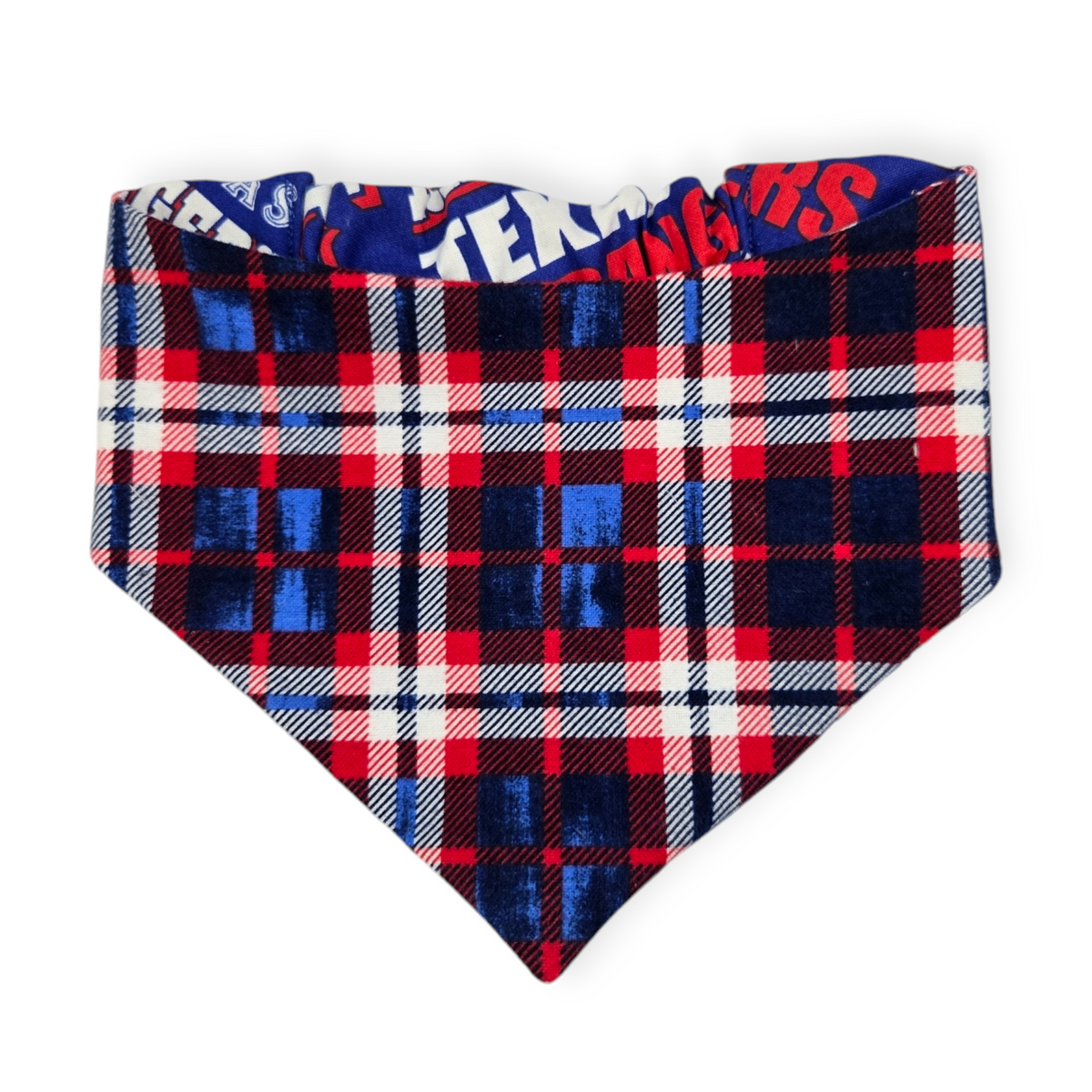 Rangers/Patriotic Plaid Slip-on Scrunchie Bandana (Medium)