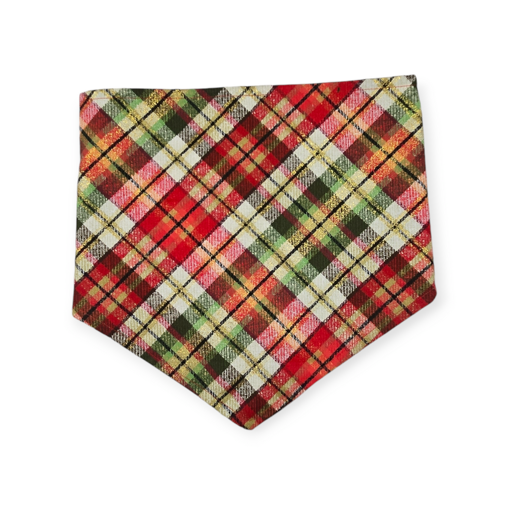 Cowboy Christmas/Glittery Christmas Plaid Reversible Tie-on Bandana (Large)