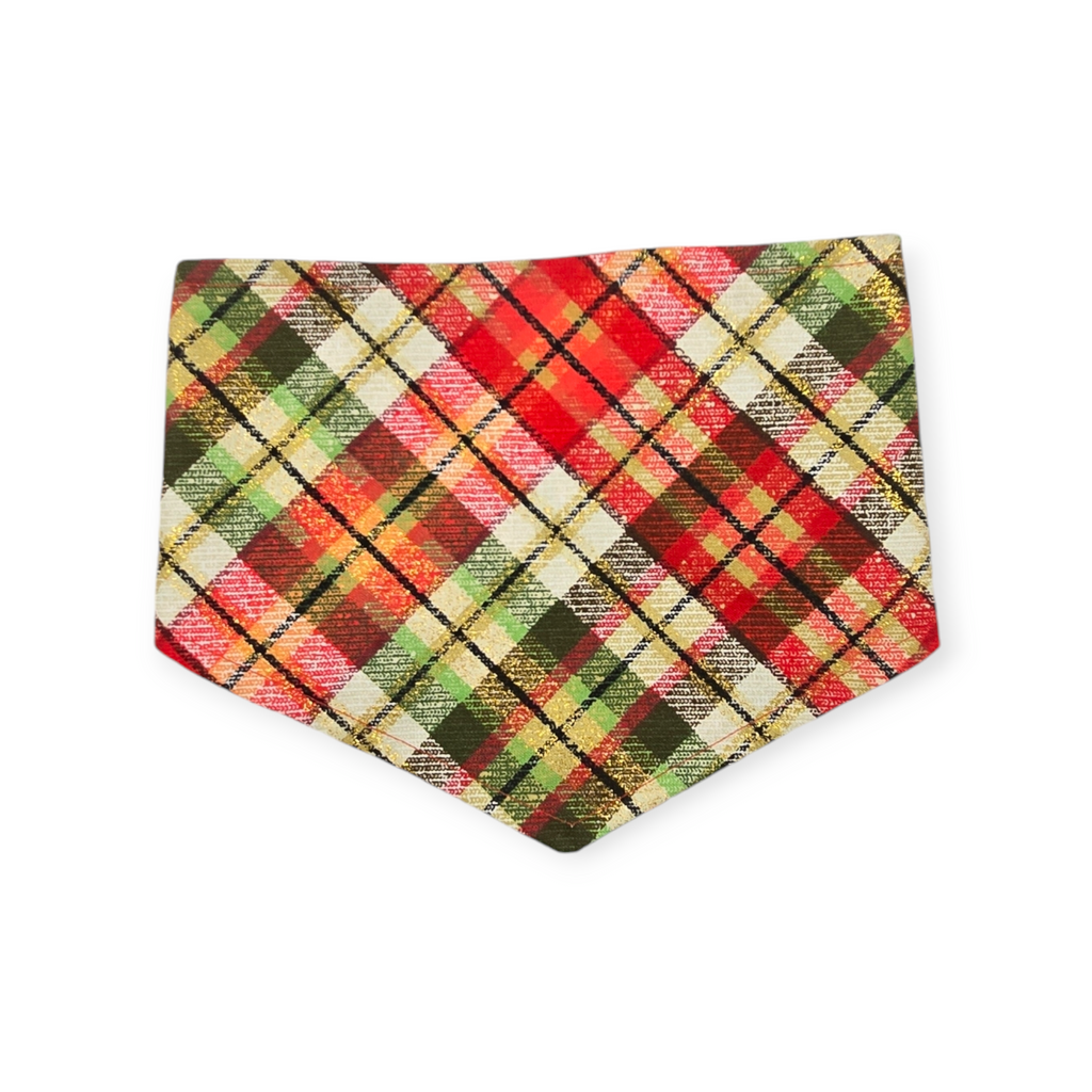 Cowboy Christmas/Glittery Christmas Plaid Reversible Tie-on Bandana (Small)