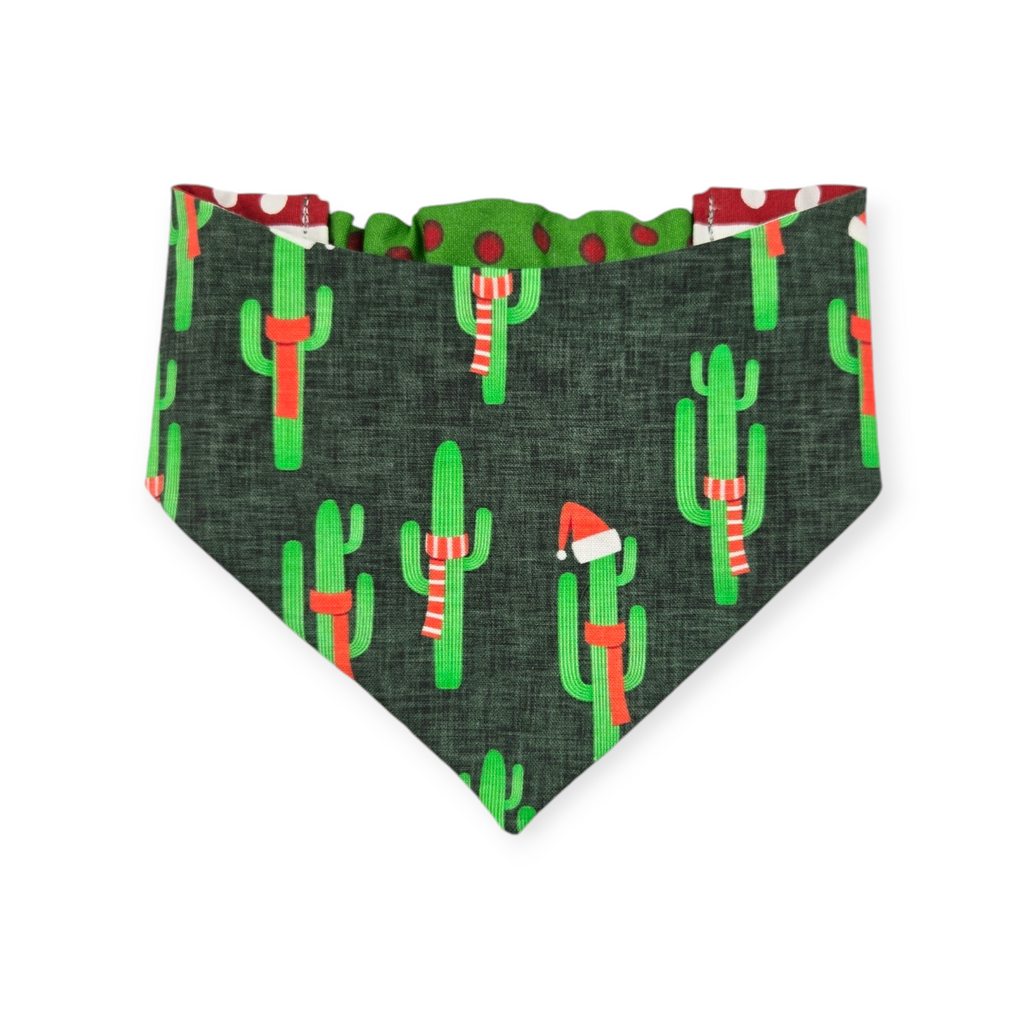Christmas Cactus/Whimsical Stripes Slip-on Scrunchie Bandana (Small)