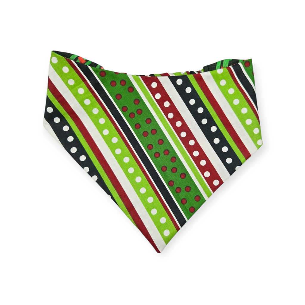 Christmas Cactus/Whimsical Stripes Slip-on Scrunchie Bandana (Large)