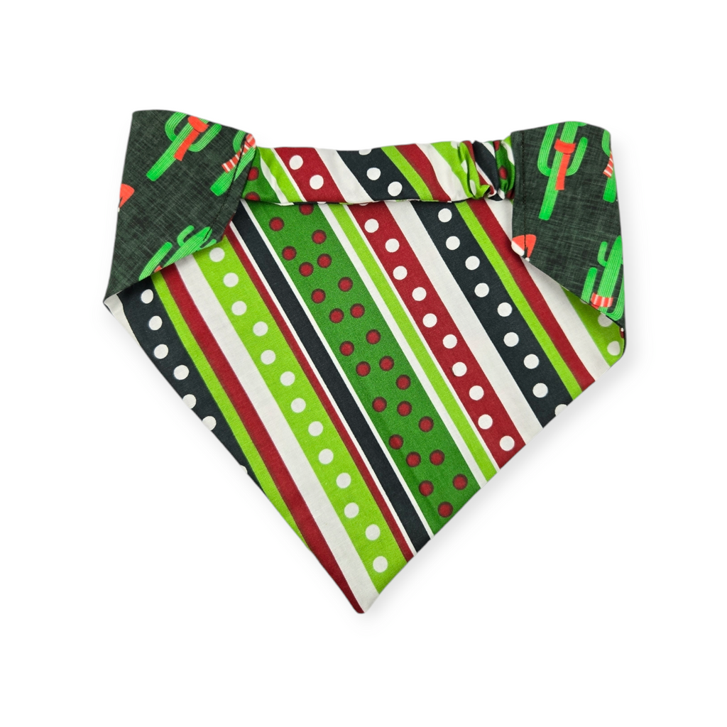 Christmas Cactus/Whimsical Stripes Slip-on Scrunchie Bandana (Large)