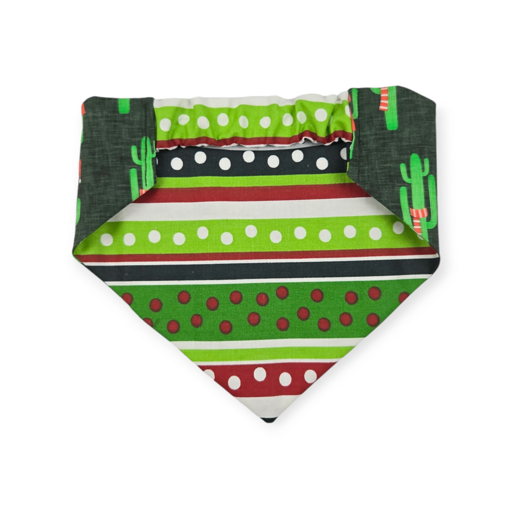 Christmas Cactus/Whimsical Stripes Reversible Slip-on Scrunchie Bandana (Medium)
