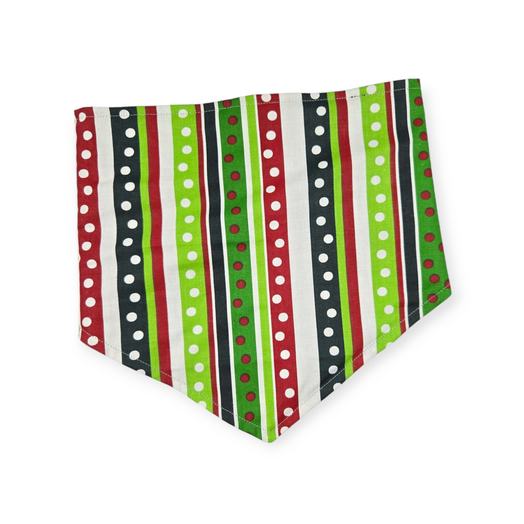 Christmas Cactus/Whimsical Stripes Reversible Tie-on Bandana (Large)