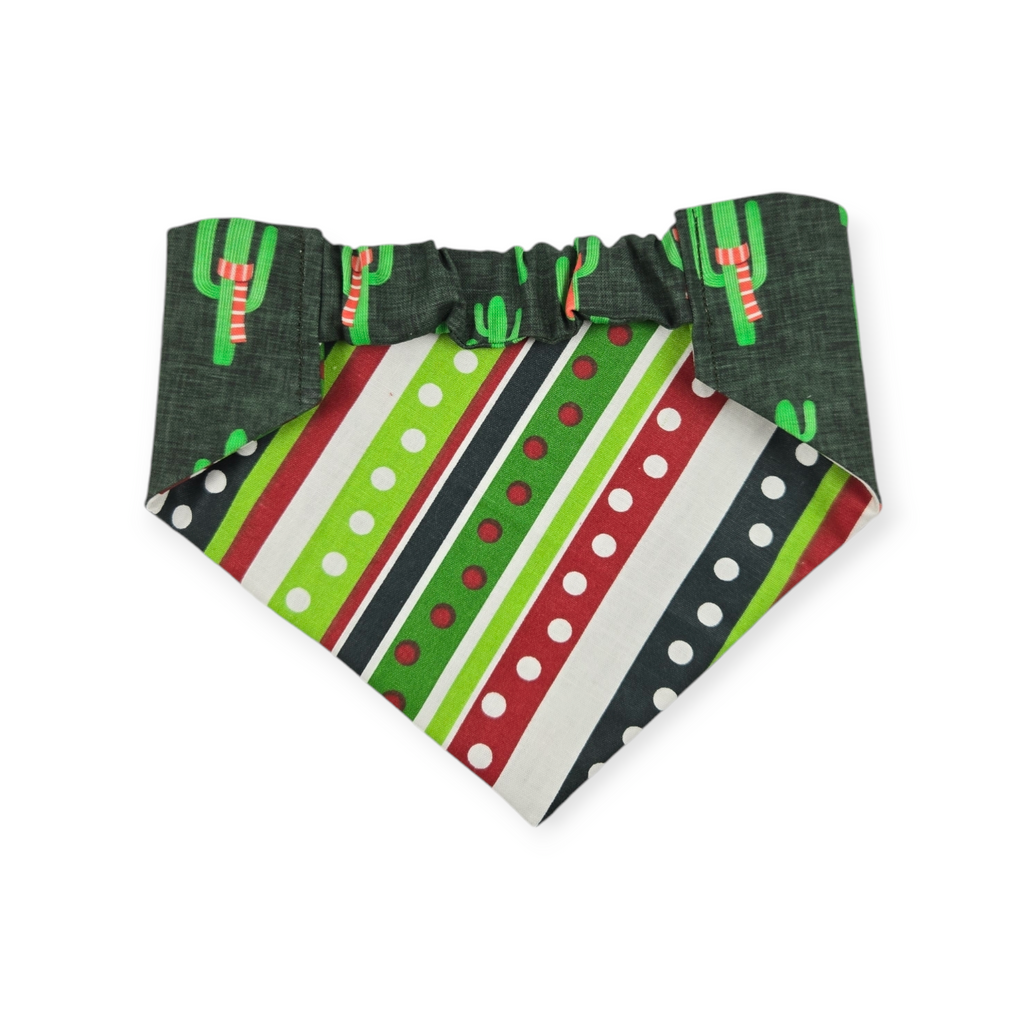 Christmas Cactus/Whimsical Stripes Reversible Slip-on Scrunchie Bandana (Medium)