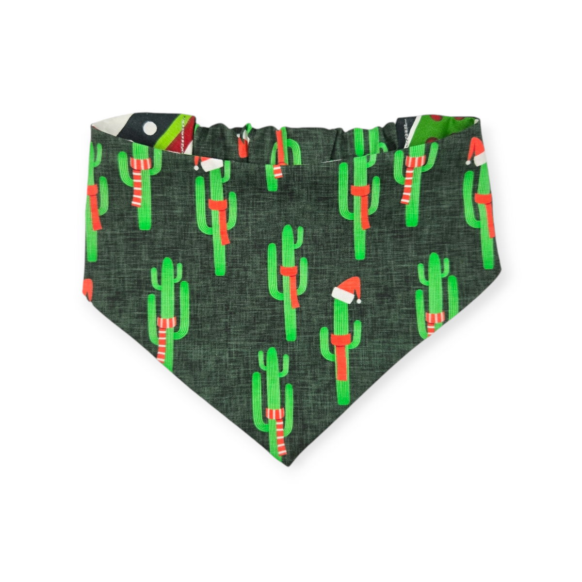 Christmas Cactus/Whimsical Stripes Reversible Slip-on Scrunchie Bandana (Medium)