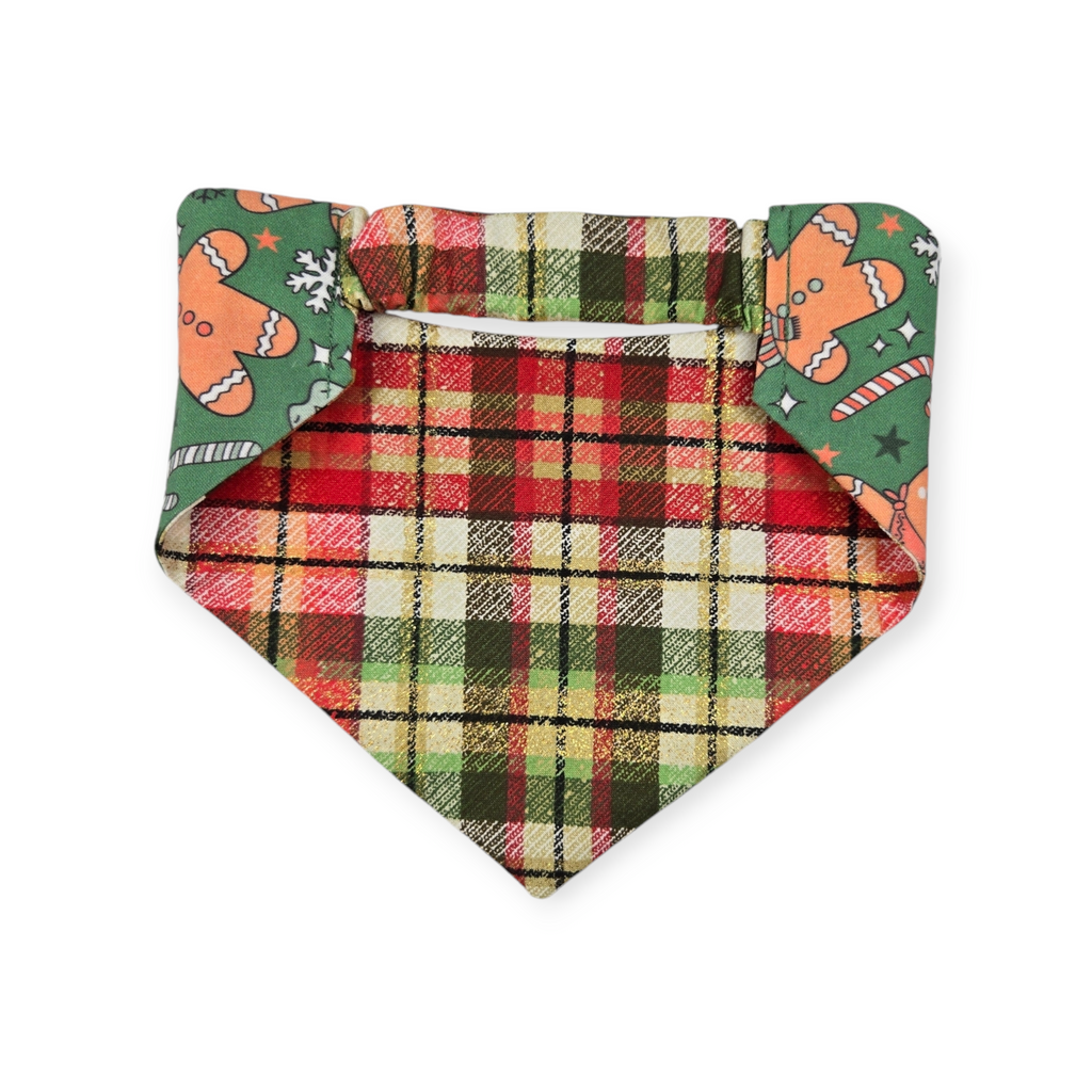 Cowboy Christmas/Glittery Christmas Plaid Reversible Slip-on Scrunchie Bandana (Medium)