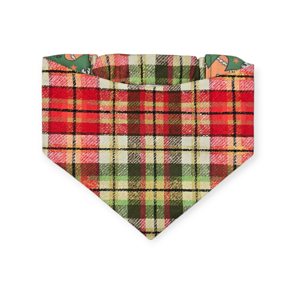 Cowboy Christmas/Glittery Christmas Plaid Reversible Slip-on Scrunchie Bandana (Medium)