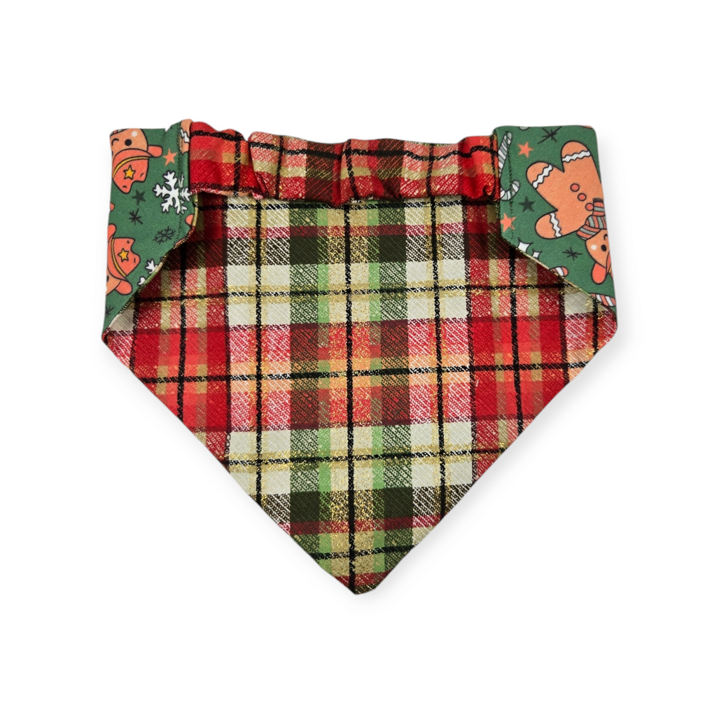 Cowboy Christmas/Glittery Christmas Plaid Reversible Slip-on Scrunchie Bandana (Medium/Large)