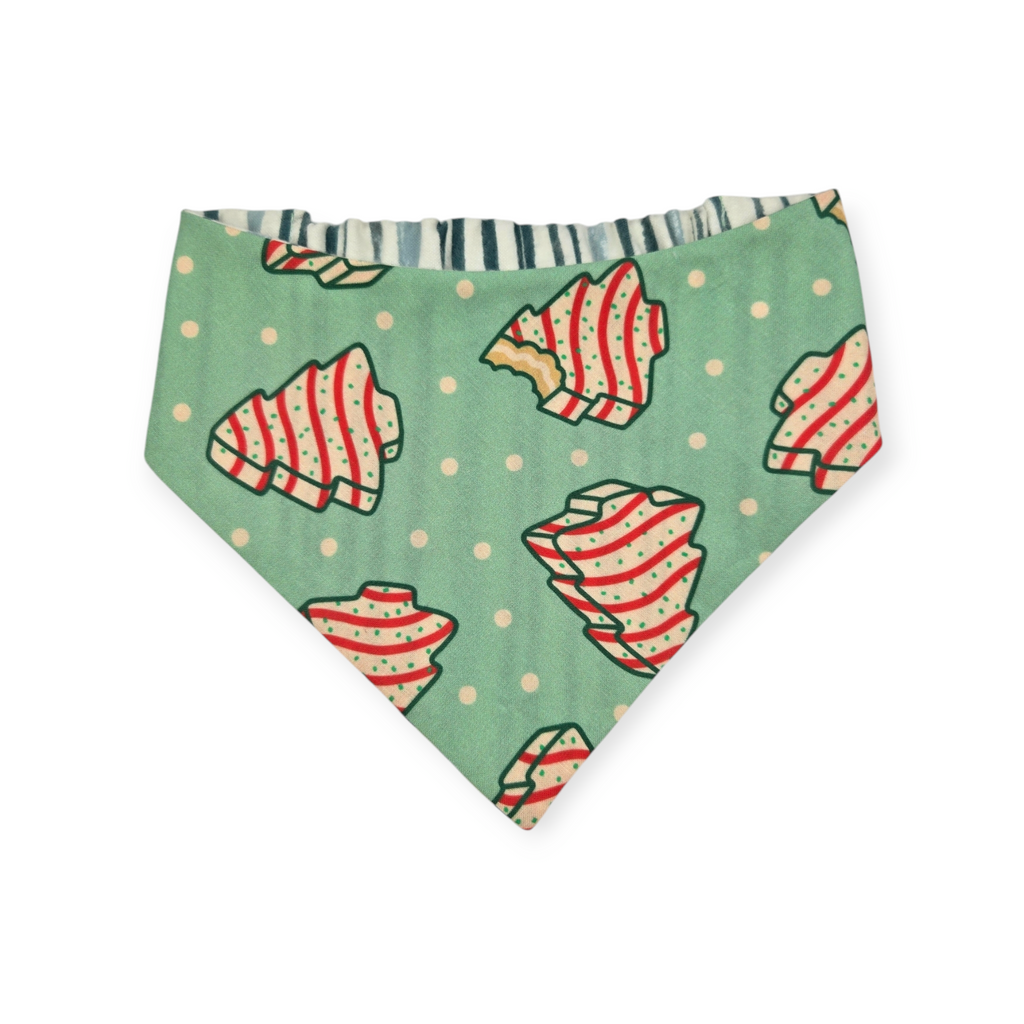 Snack Cake Trees/Green Stripes Reversible Slip-on Scrunchie Bandana (Medium/Large)