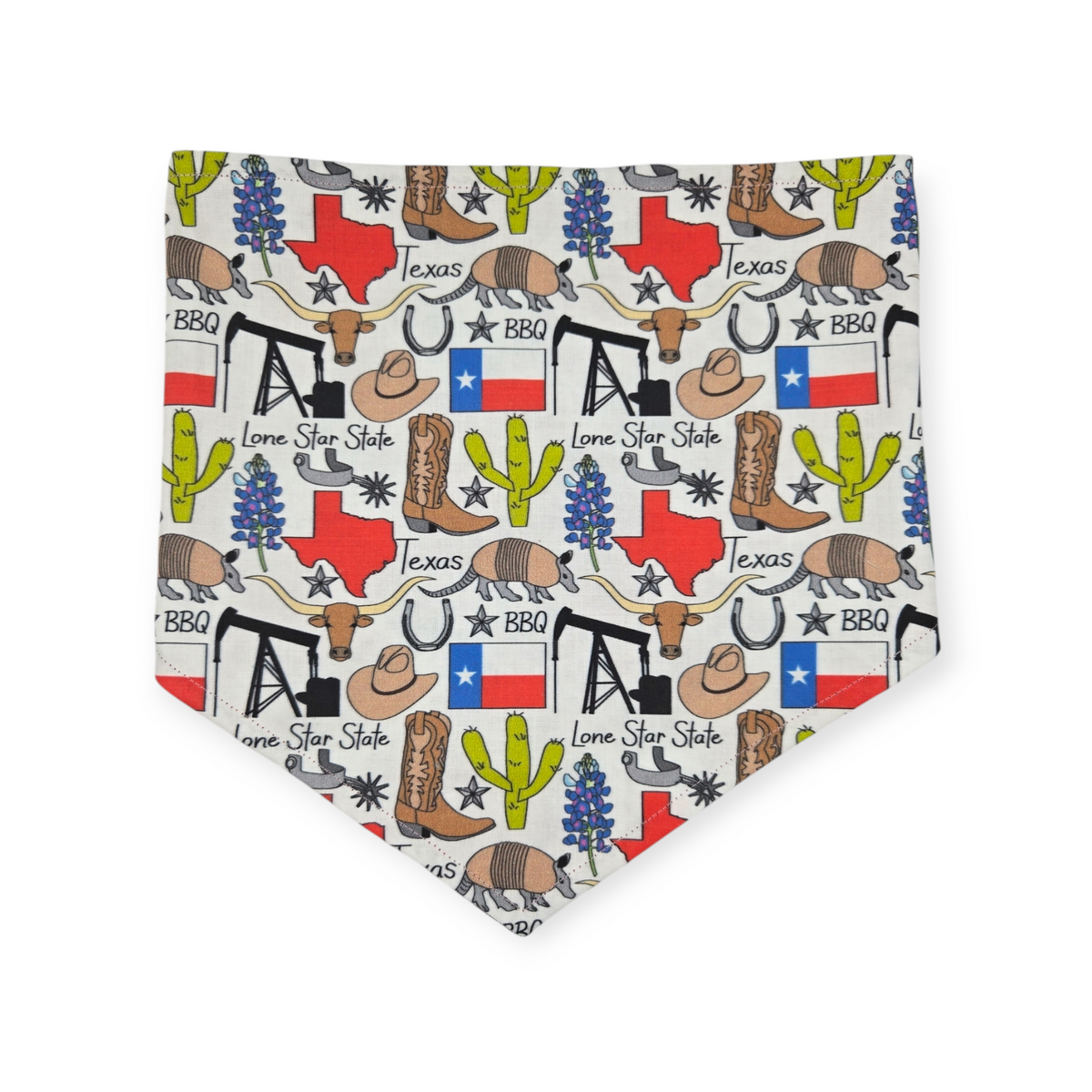 Texas Symbols/Black & Red Plaid Reversible Tie-on Bandana (Large)