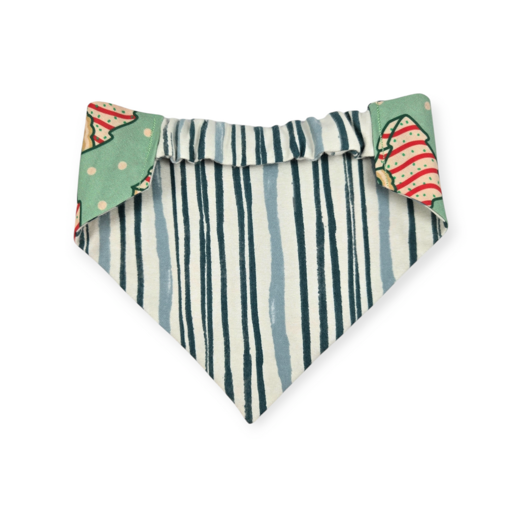 Snack Cake Trees/Green Stripes Reversible Slip-on Scrunchie Bandana (Medium/Large)