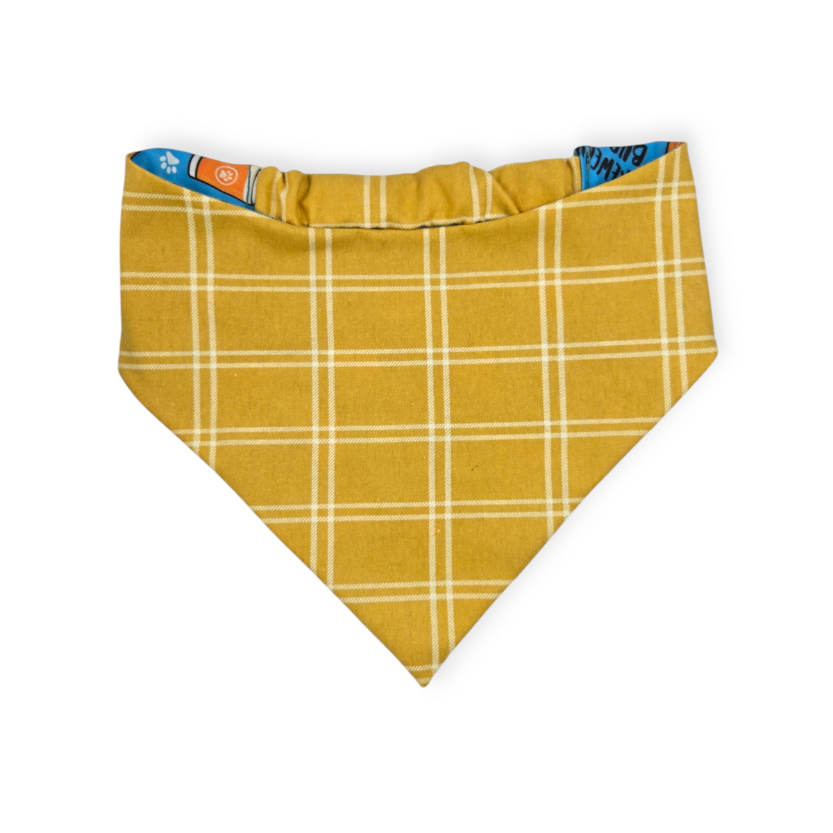 Brewery Buddy (Blue)/Mustard Plaid Slip-on Scrunchie Bandana (Large/X-Large)