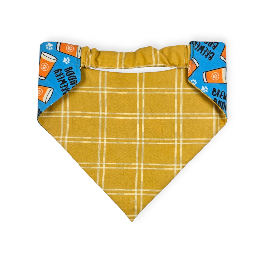Brewery Buddy (Blue)/Mustard Plaid Slip-on Scrunchie Bandana (Large/X-Large)
