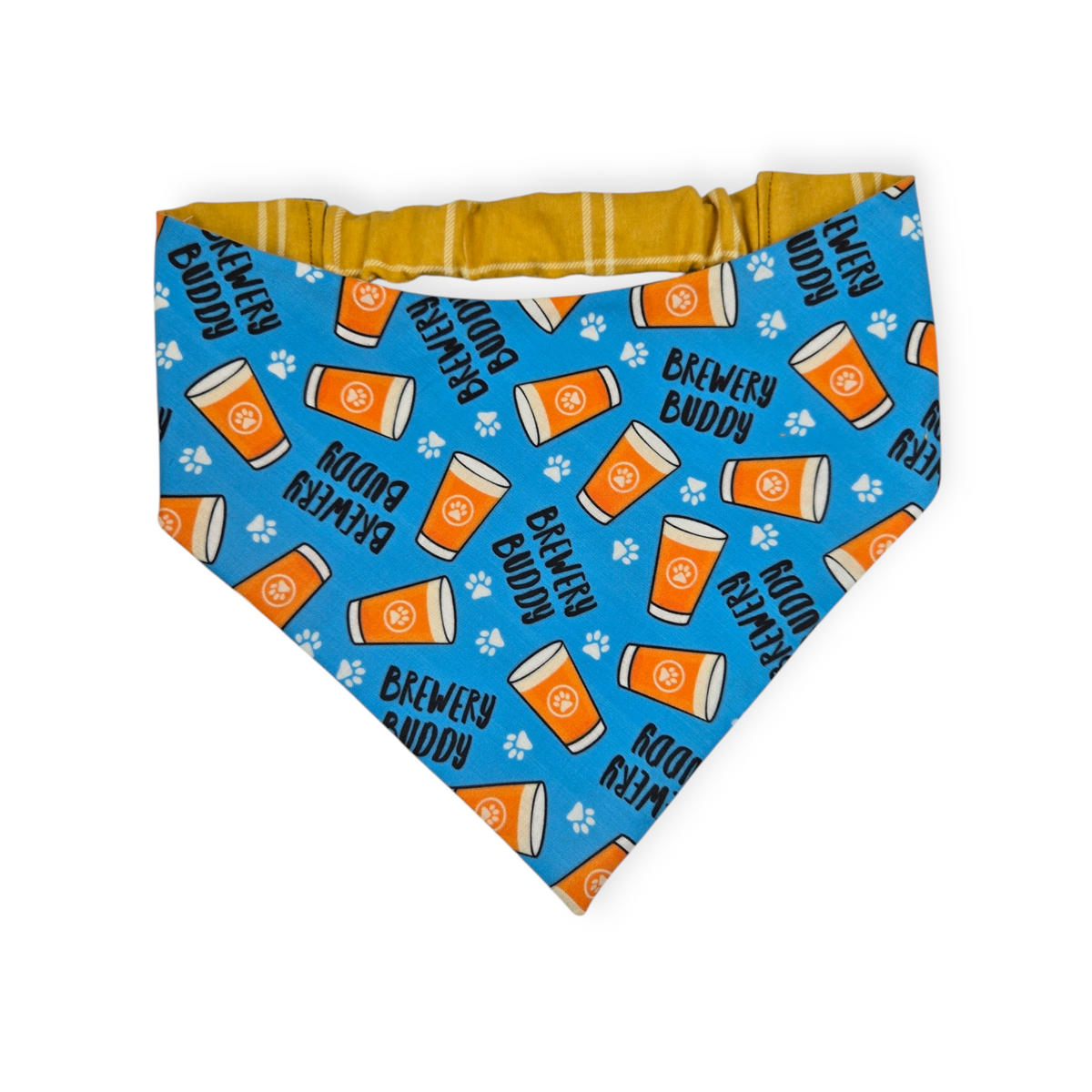 Brewery Buddy (Blue)/Mustard Plaid Slip-on Scrunchie Bandana (Large/X-Large)