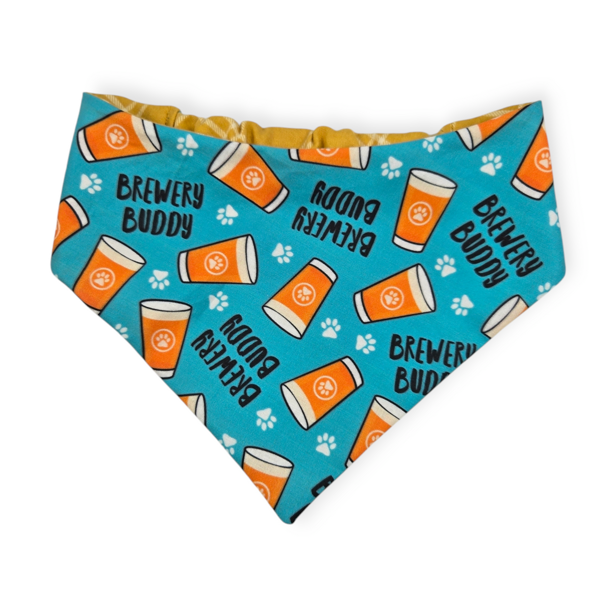 Brewery Buddy/Mustard Plaid Slip-on Scrunchie Bandana (Medium/Large)