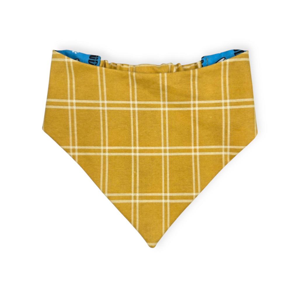 Brewery Buddy (Blue)/Mustard Plaid Slip-on Scrunchie Bandana (Large)