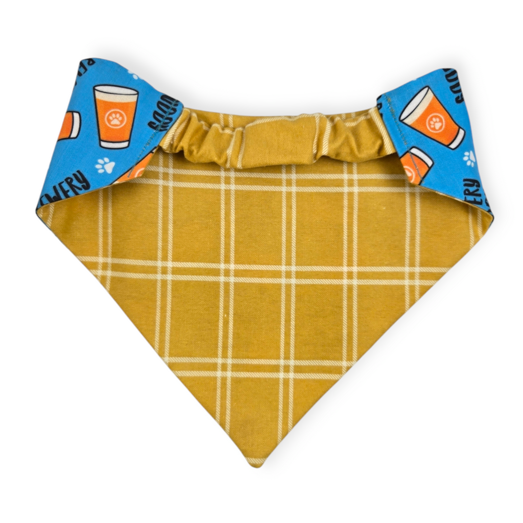 Brewery Buddy (Blue)/Mustard Plaid Slip-on Scrunchie Bandana (Large)