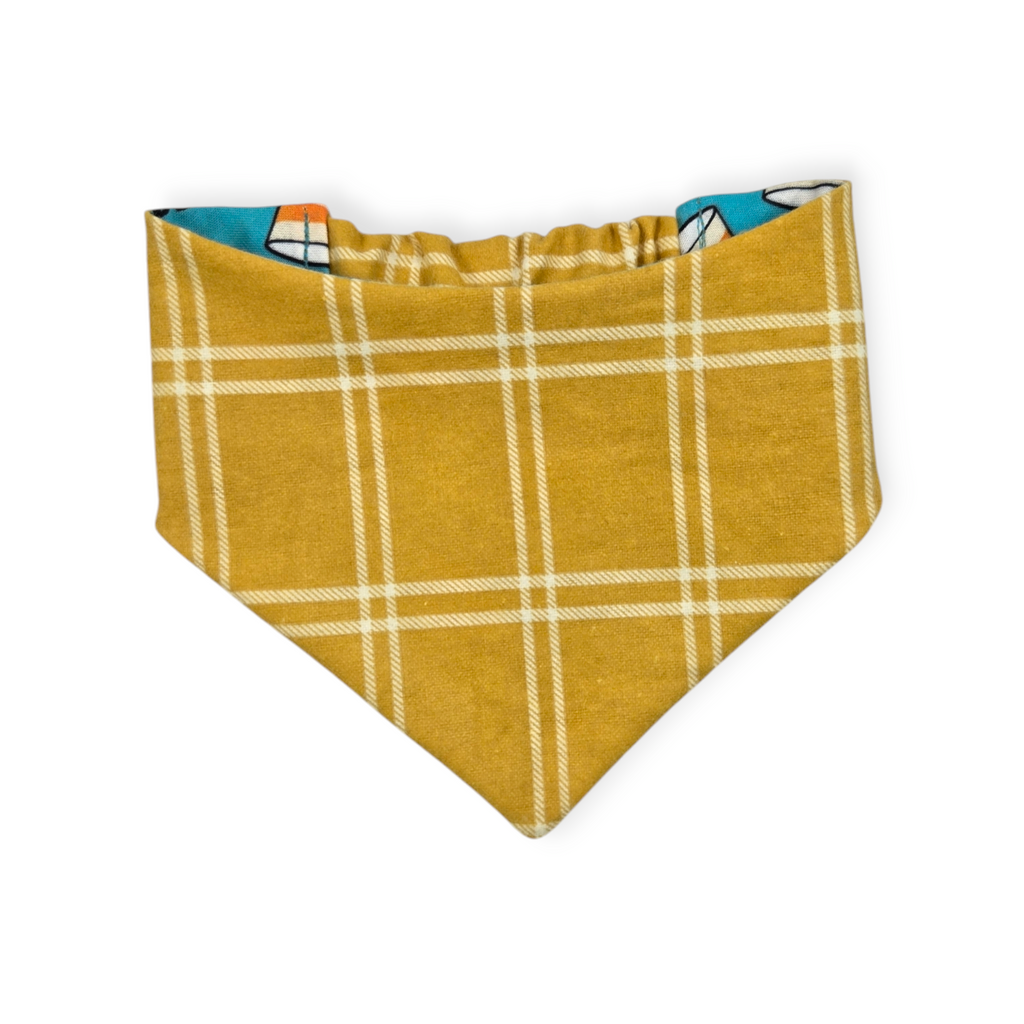 Brewery Buddy/Mustard Plaid Slip-on Scrunchie Bandana (Small)
