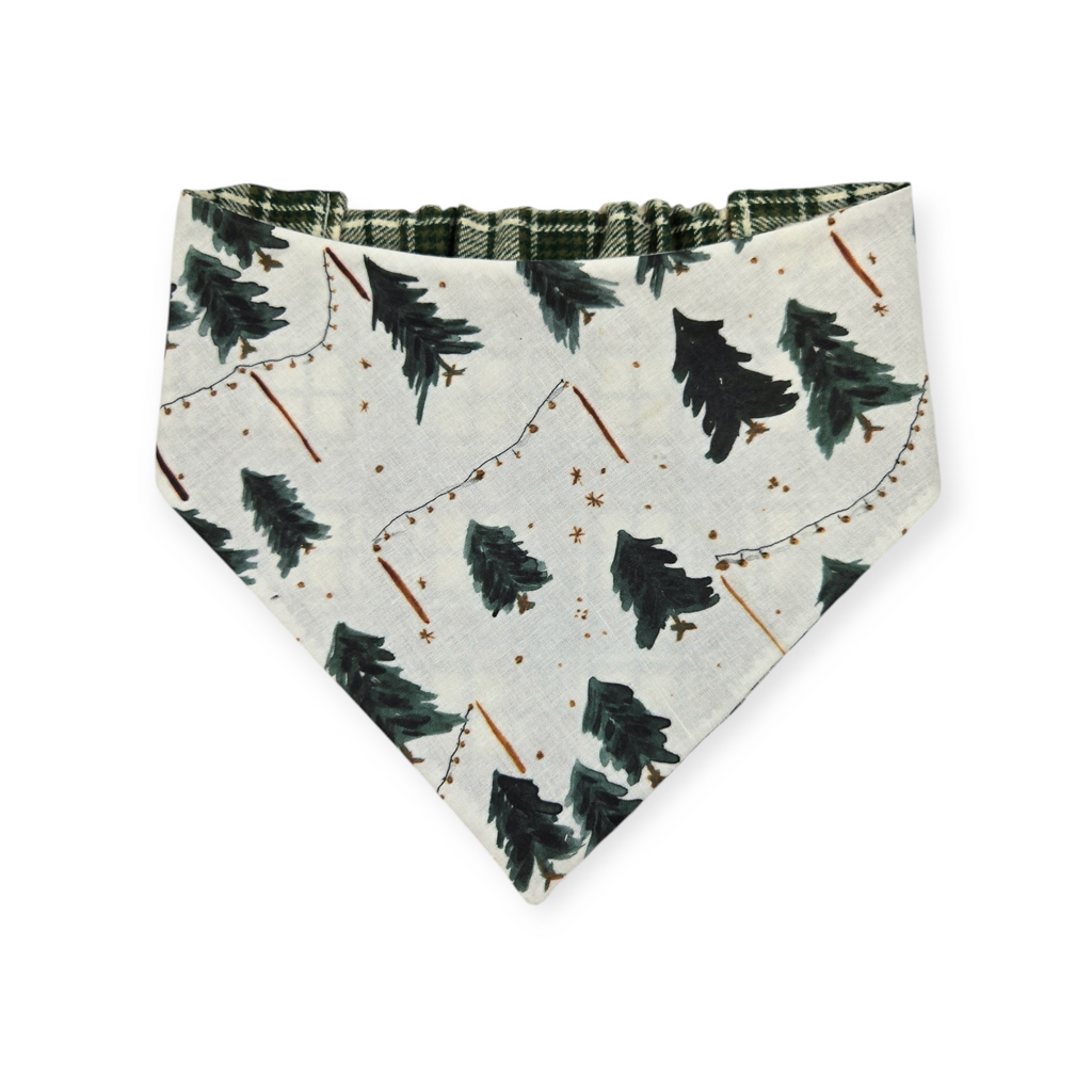 Christmas Tree Farm/Green Plaid Reversible Slip-on Scrunchie Bandana (Large)
