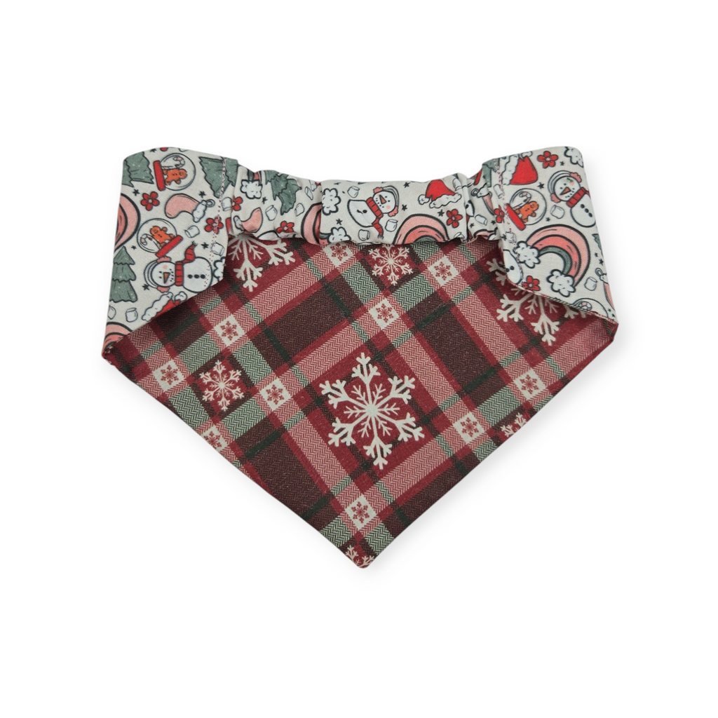 Christmas Rainbows/Snowflake Plaid Slip-on Scrunchie Bandana (Small/Medium)