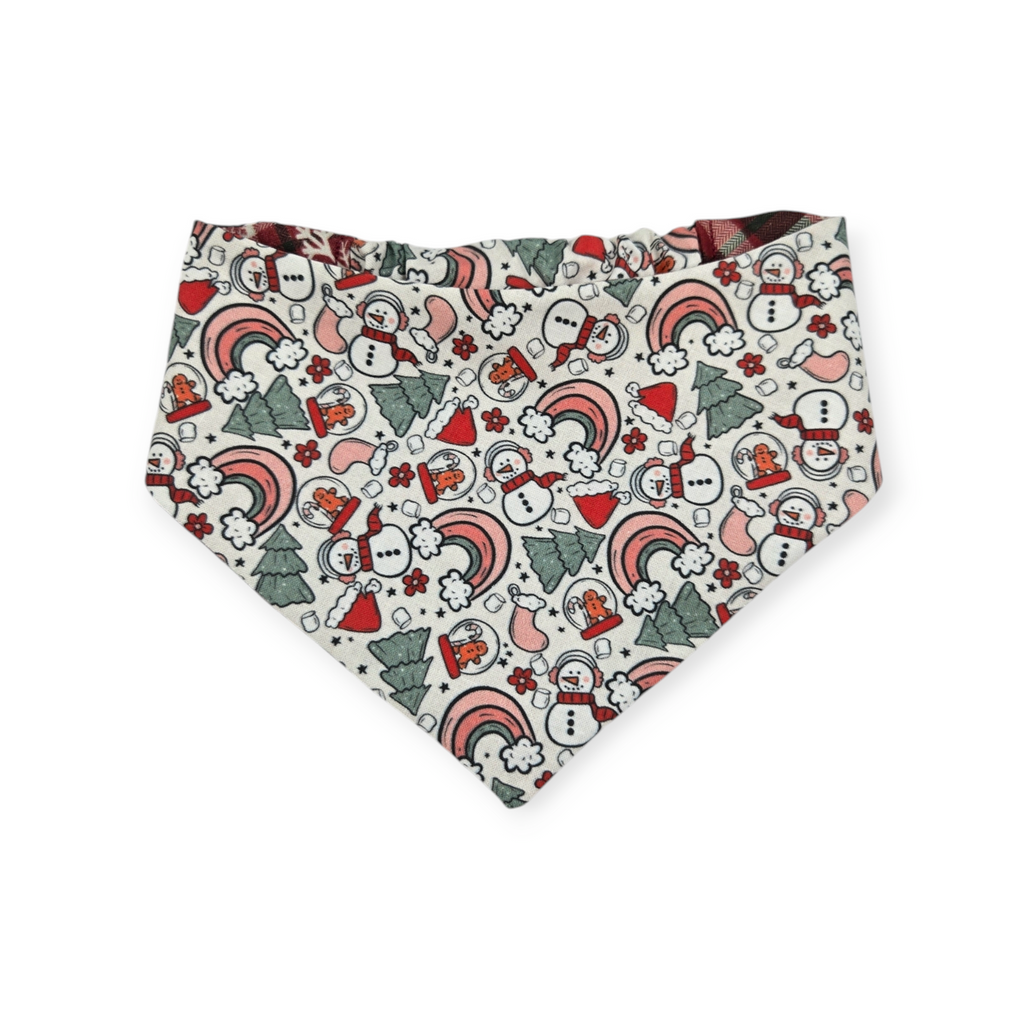 Christmas Rainbows/Snowflake Plaid Slip-on Scrunchie Bandana (Small/Medium)