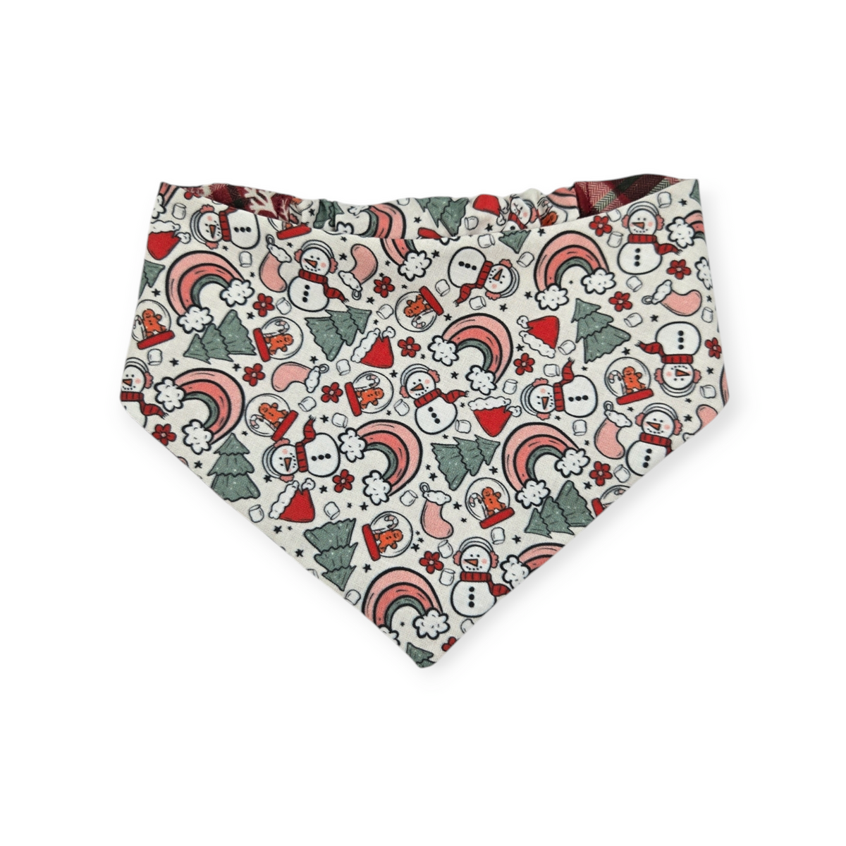 Christmas Rainbows/Snowflake Plaid Slip-on Scrunchie Bandana (Small/Medium)