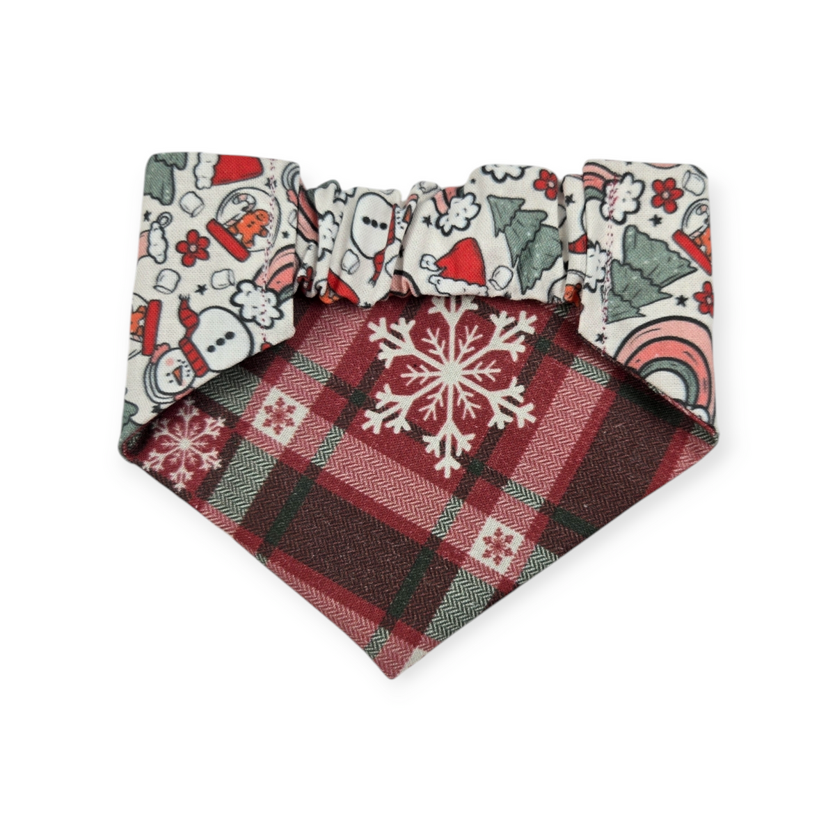 Christmas Rainbows/Snowflake Plaid Slip-on Scrunchie Bandana (X-Small/Small)