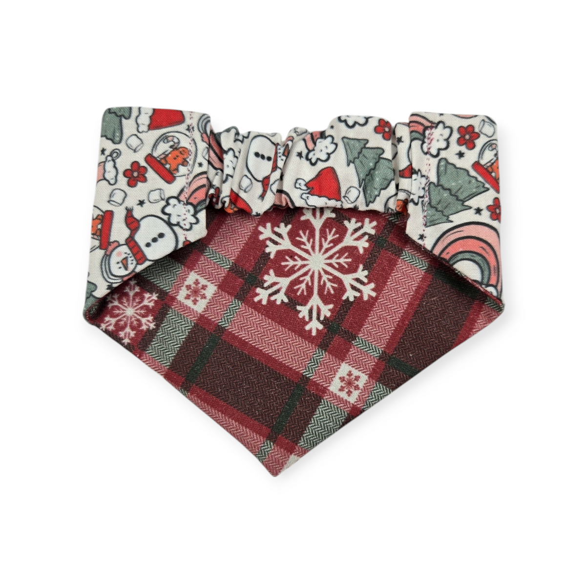 Christmas Rainbows/Snowflake Plaid Slip-on Scrunchie Bandana (X-Small)