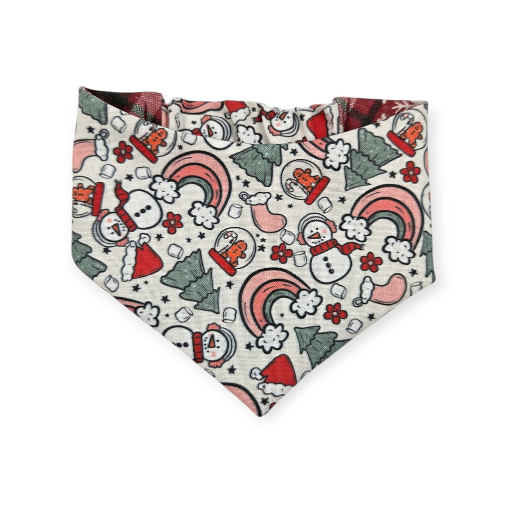 Christmas Rainbows/Snowflake Plaid Slip-on Scrunchie Bandana (X-Small)