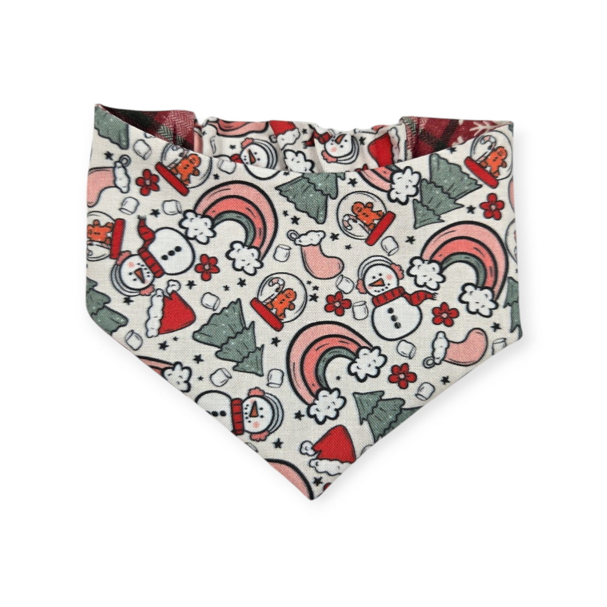 Christmas Rainbows/Snowflake Plaid Slip-on Scrunchie Bandana (X-Small)