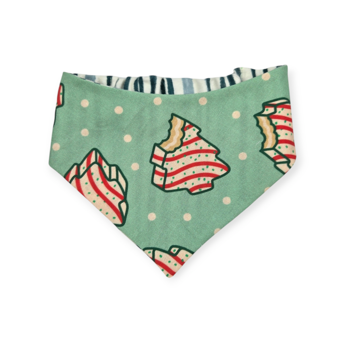 Christmas Snack Cakes/Green Stripes Slip-on Scrunchie Bandana (Small)