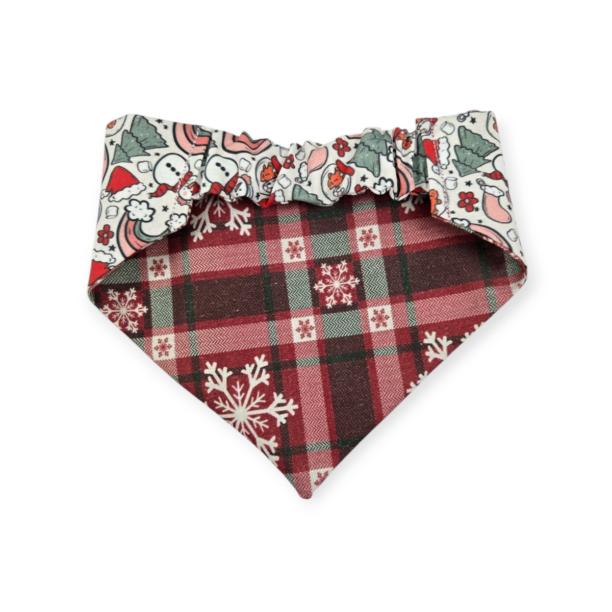 Christmas Rainbows/Snowflake Plaid Slip-on Scrunchie Bandana (Small)