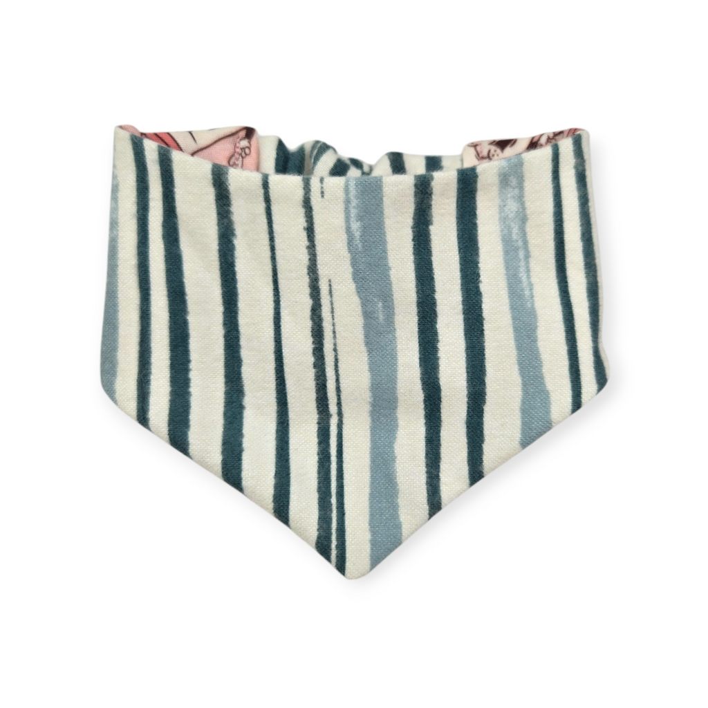 Vintage Milk & Cookies/Green Stripe Reversible Slip-on Scrunchie Bandana (X-Small)
