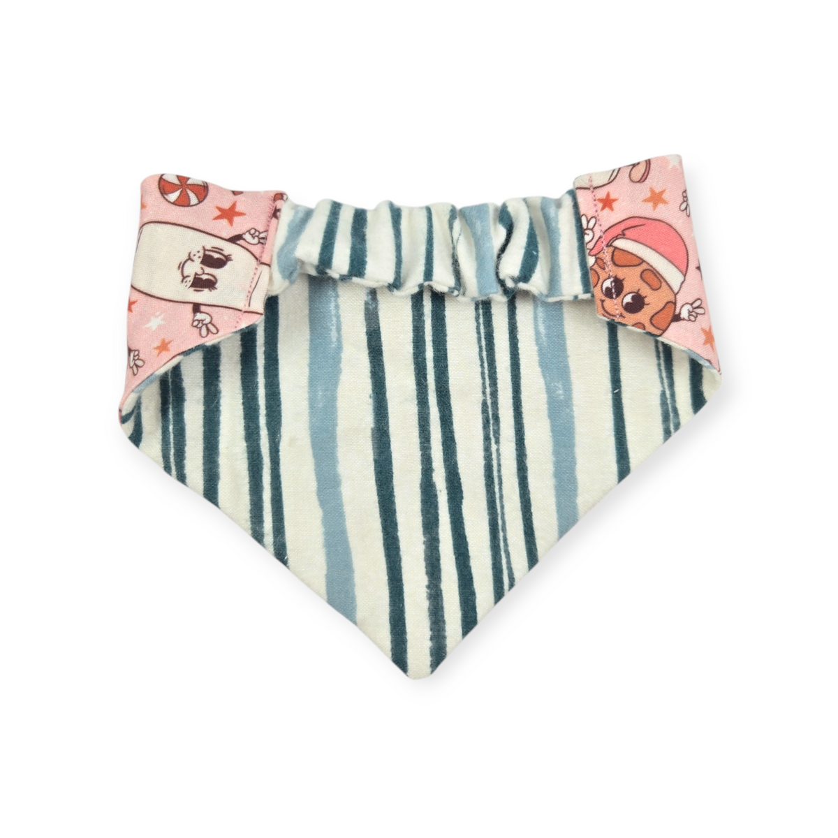Vintage Milk & Cookies/Green Stripe Slip-on Scrunchie Bandana (Small)