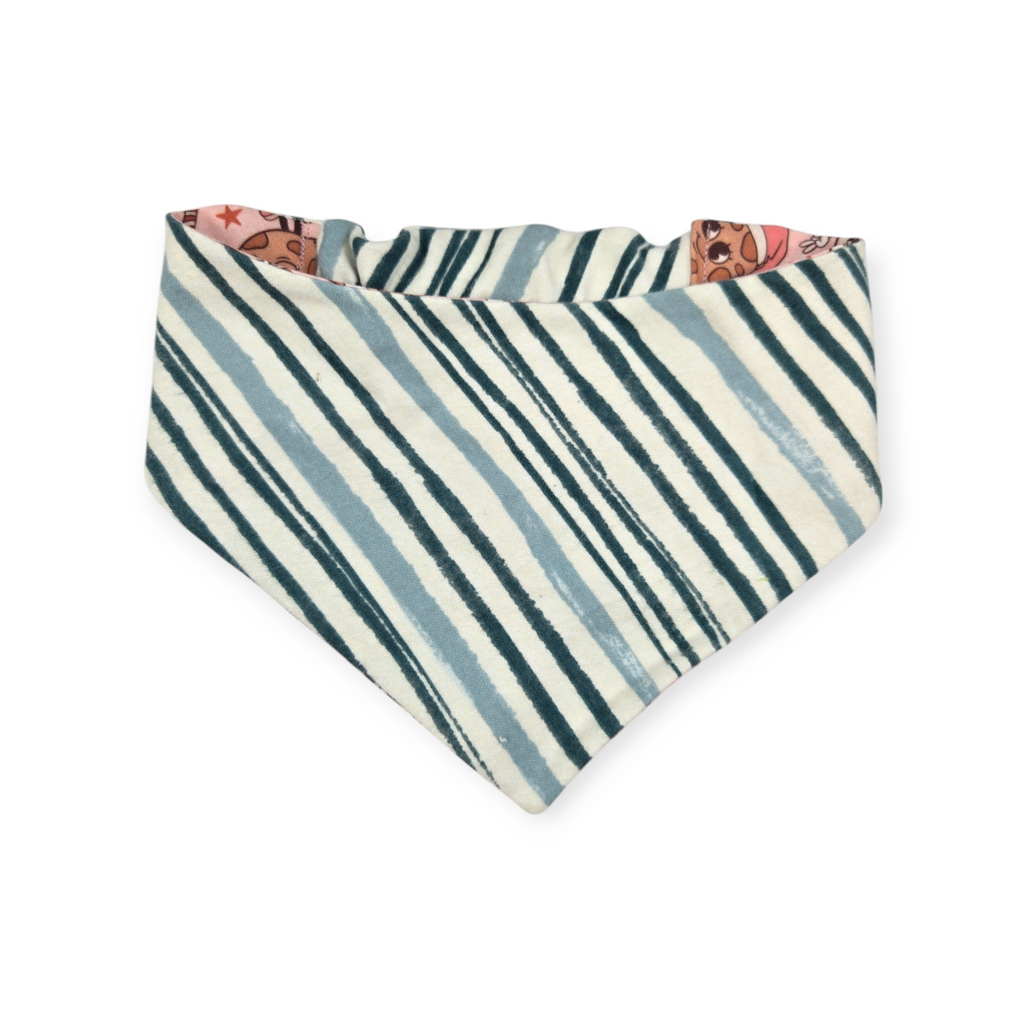 Vintage Milk & Cookies/Green Stripe Reversible Slip-on Scrunchie Bandana (Medium)