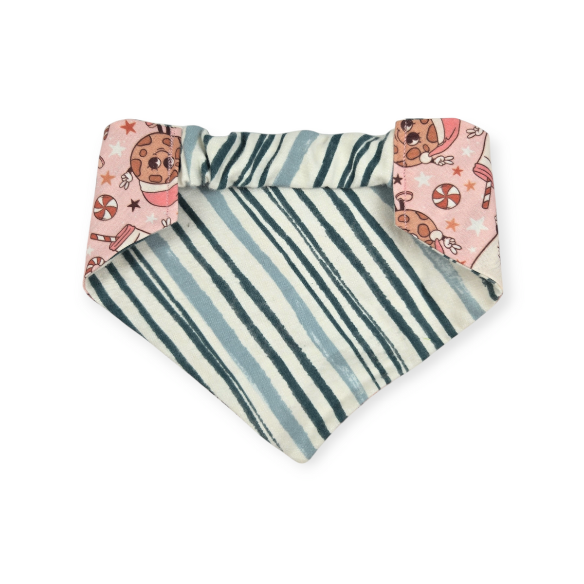 Vintage Milk & Cookies/Green Stripe Reversible Slip-on Scrunchie Bandana (Medium)