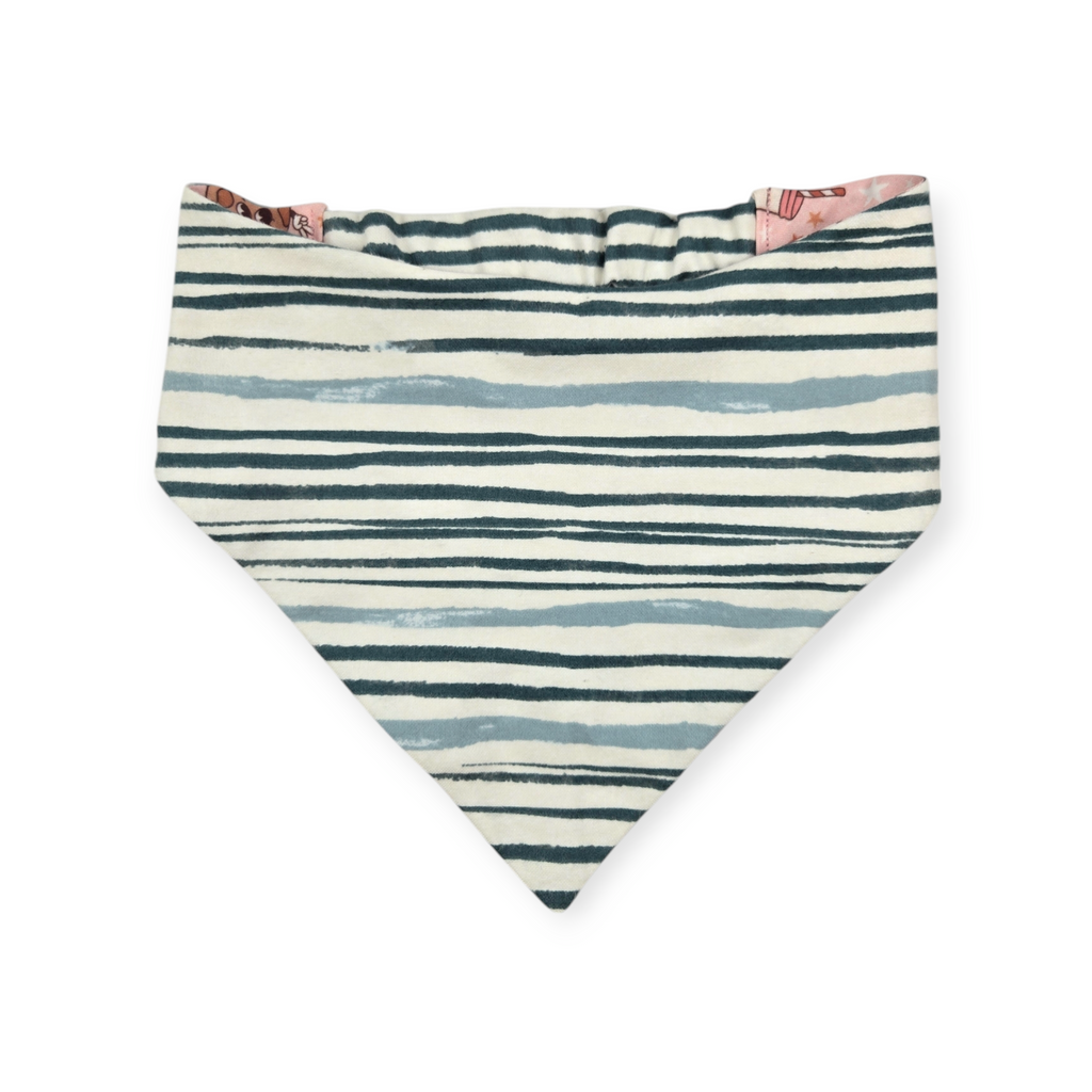 Vintage Milk & Cookies/Green Stripe Slip-on Scrunchie Bandana (Large)