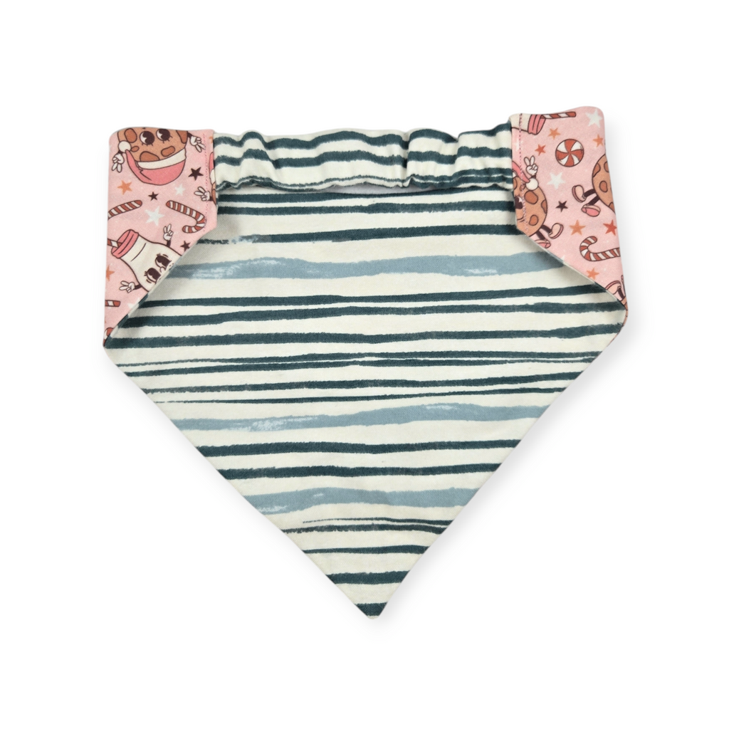 Vintage Milk & Cookies/Green Stripe Slip-on Scrunchie Bandana (Large)