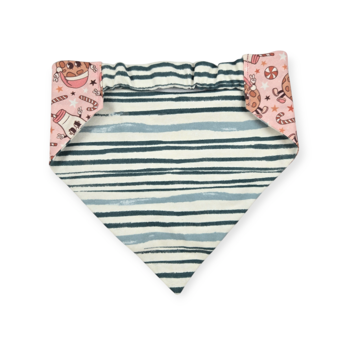 Vintage Milk & Cookies/Green Stripe Slip-on Scrunchie Bandana (Large)