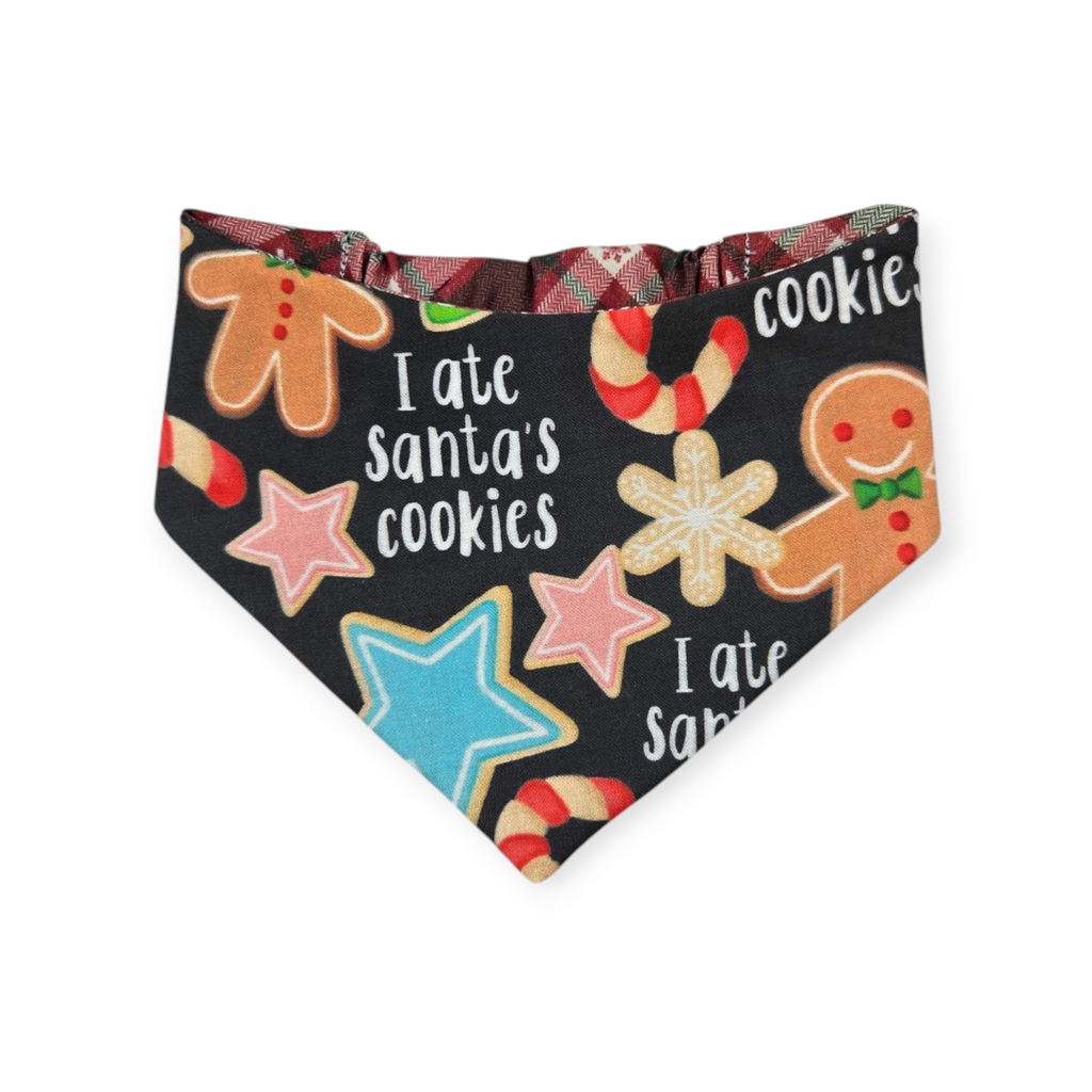 Santa's Cookies/Snowflake Plaid Slip-on Scrunchie Bandana (Small)