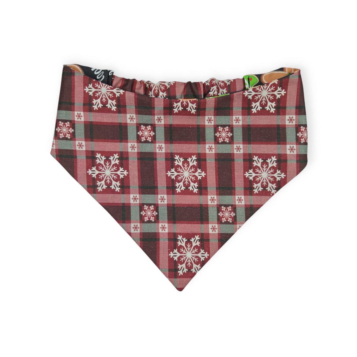 Santa's Cookies/Snowflake Plaid Reversible Slip-on Scrunchie Bandana (Large/X-Large)