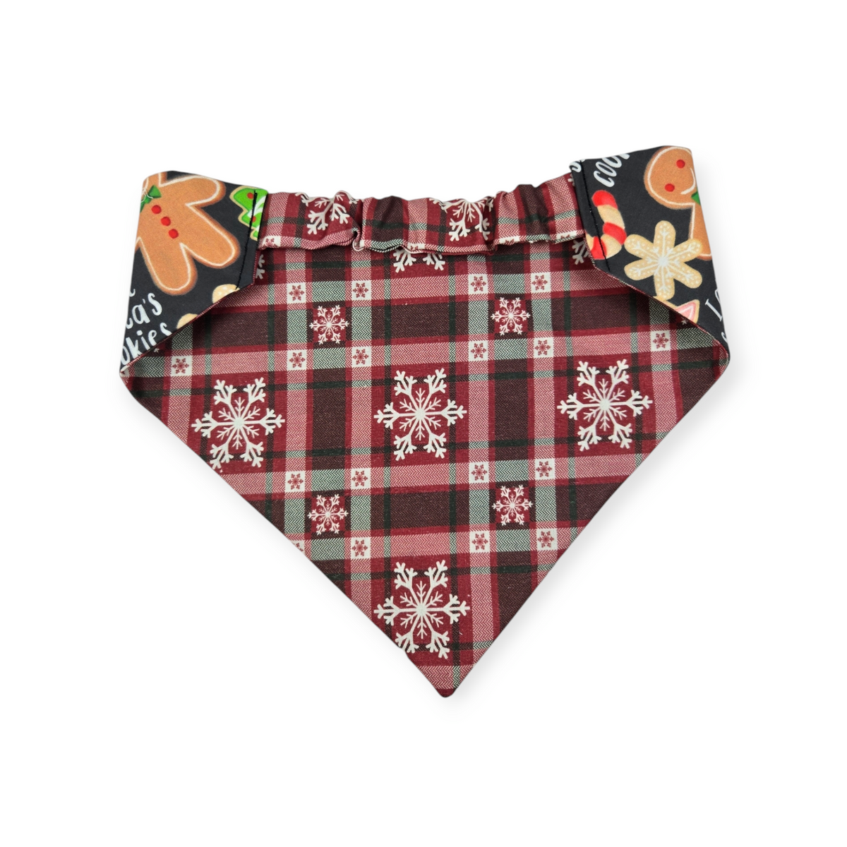 Santa's Cookies/Snowflake Plaid Reversible Slip-on Scrunchie Bandana (Large/X-Large)