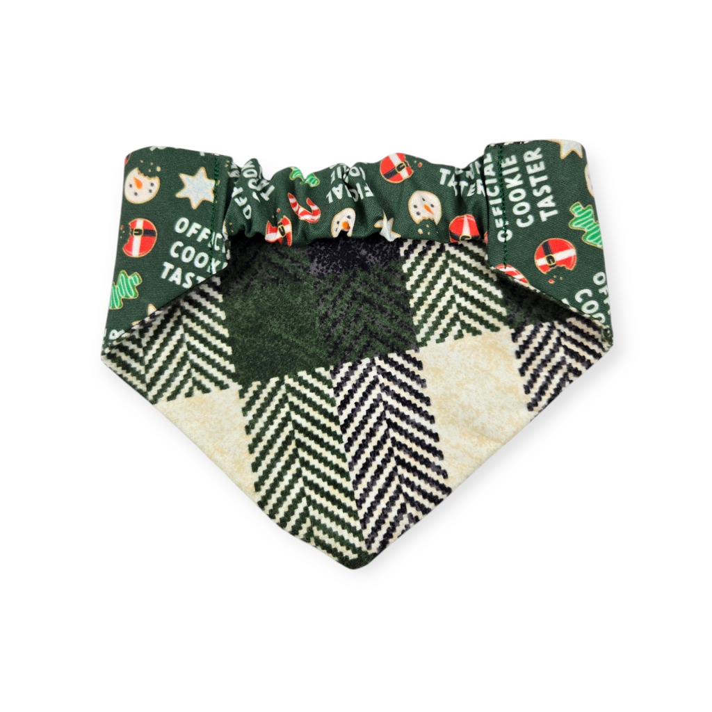 Cookie Tester/Green Plaid Slip-on Scrunchie Bandana (Small)