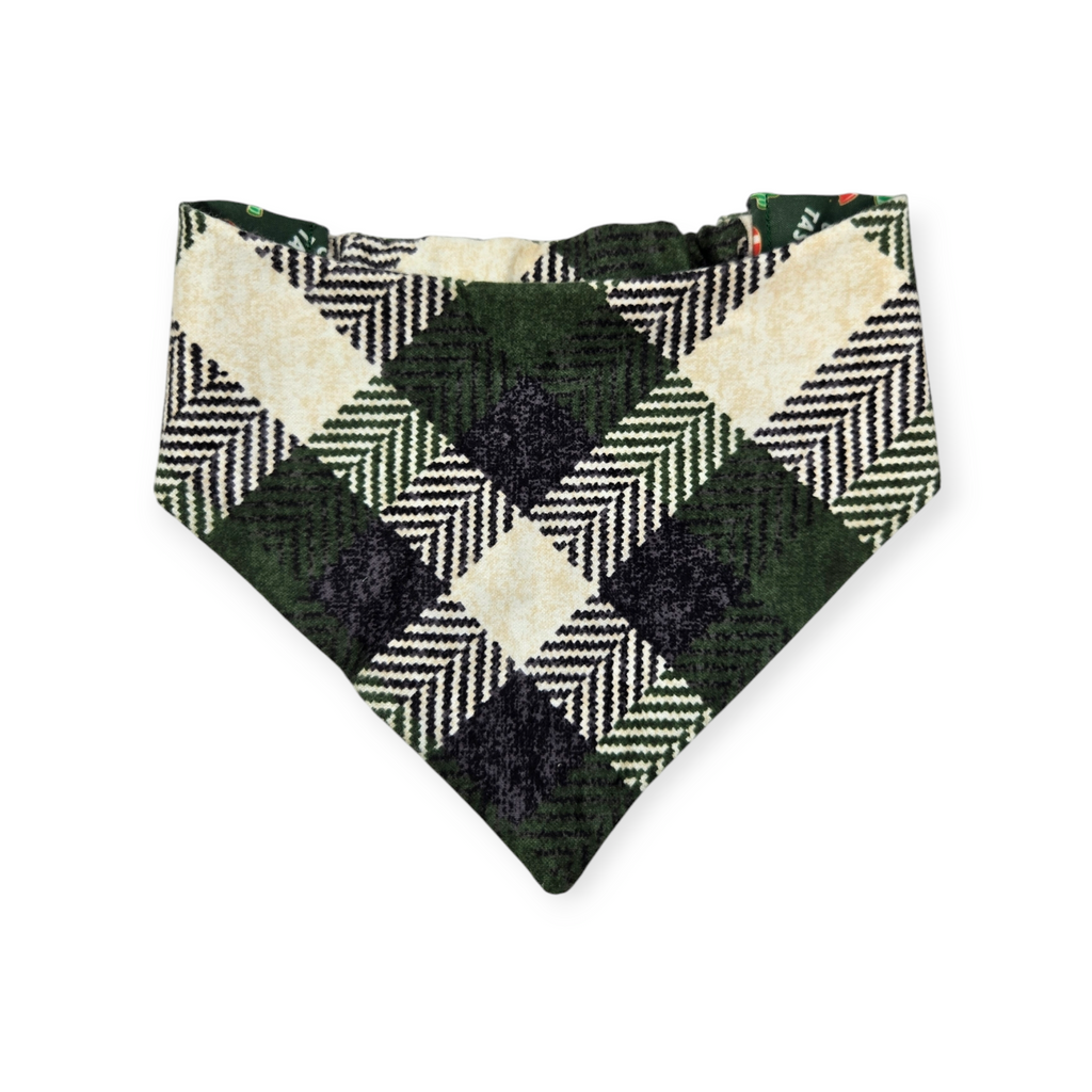 Cookie Tester/Green Plaid Reversible Slip-on Scrunchie Bandana (Medium/Large)