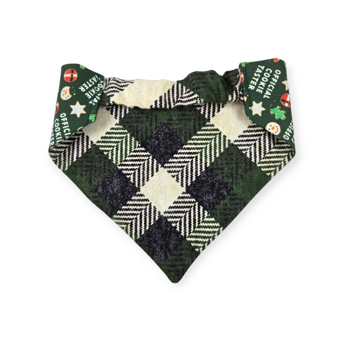 Cookie Tester/Green Plaid Reversible Slip-on Scrunchie Bandana (Medium/Large)