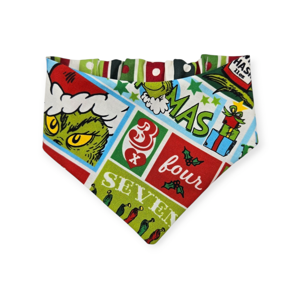 Grouchy Count Down/Christmas Stripes Slip-on Scrunchie Bandana (Small)